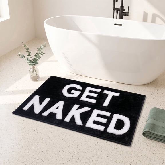 Get Naked Bath Mat Cute Bathroom Rugs 16" x 24" Non Slip Absorbent Black Bath Rug for Bathroom Floor and Shower Funny Decor for Apartment, Machine Washable