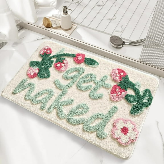 Get Naked Bath Mat, Cute Floral Bathroom Mat Green Leaves Bath Mat, Extra Soft Non Slip Absorbent Bathtub Mat, Machine Washable Fluffy Microfiber Funny Decor Mat for Bedroom Shower 17x30 IN