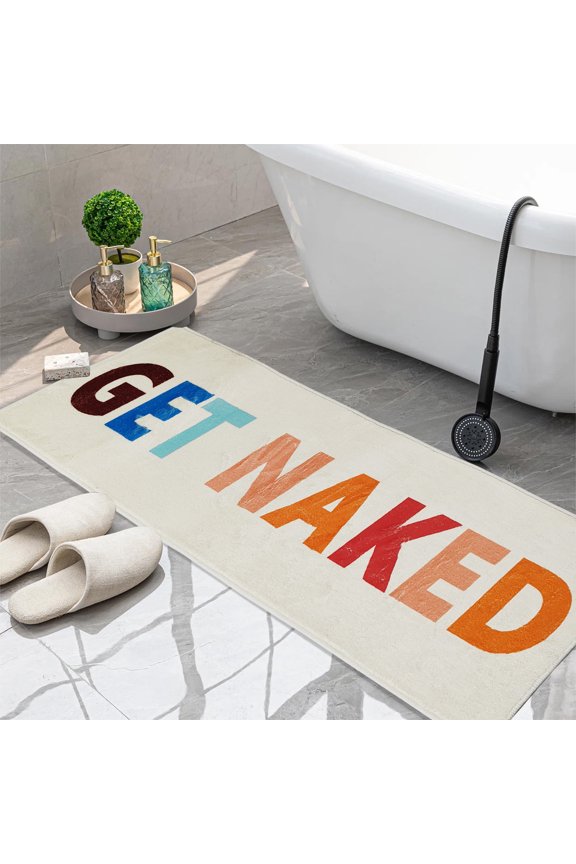 Get Naked Bath Mat, Cute Long Colorful Runner Rug, Absorbent Non Slip Bathroom Mat Multicolor, Funny Bathroom Decor for Bedroom Hallway Kitchen, Soft Plush Washable Shower Rug 16"×48"