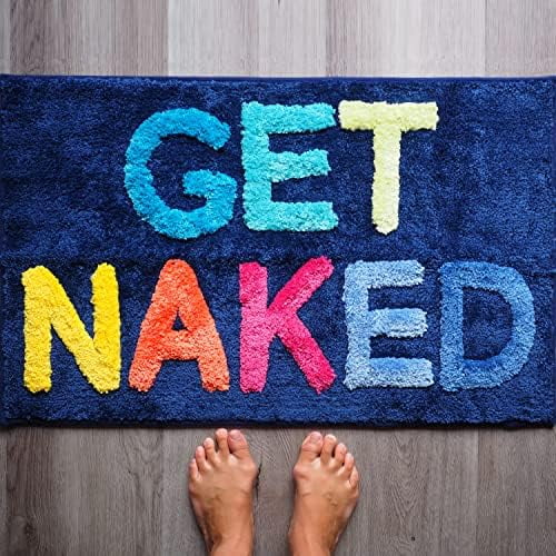 Get Naked Bath Mat Funny Cute Bathroom Rugs Blue Rainbow Multicolor Colorful Get Naked Rug Shower Bathroom Decor Fun Bath Mat Non-Slip Washable$$Home Decor, Kitchen, & Other