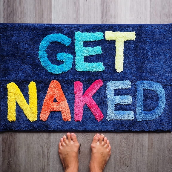 Get Naked Bath Mat Funny Cute Bathroom Rugs Blue Rainbow Multicolor Colorful Get Naked Rug Shower Bathroom Decor Fun Bath Mat Non-Slip Washable