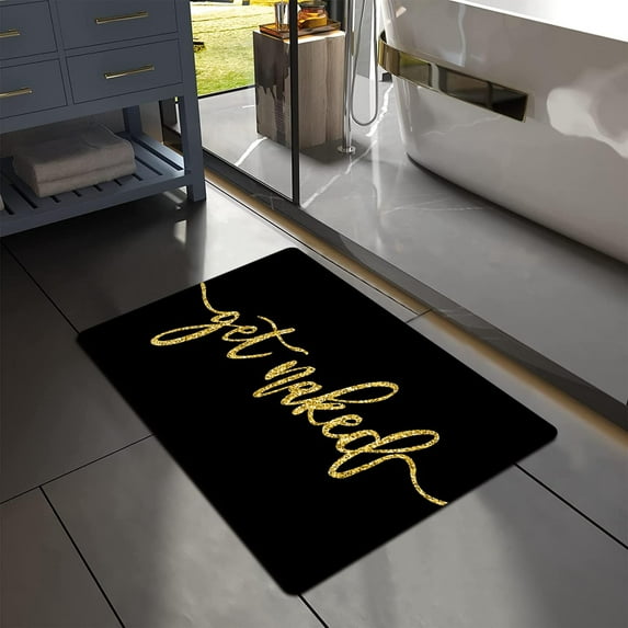 Get Naked Bath Mat,Gold Black Absorbent Non-Slip Bathroom Rugs Thin fit Under Door Bathroom Floor Mats for Bathtub, Shower Room, Sink