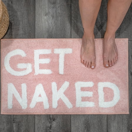 Get Naked Bath Mat - Pink Get Naked Rug - Shower Curtain Set - Funny Bathroom Decor Signs - Peach Bathroom Rugs - Cute Fun Bath Mat - Cool Bathroom Stuff - Blush Pink Bathroom Accessories - Washable