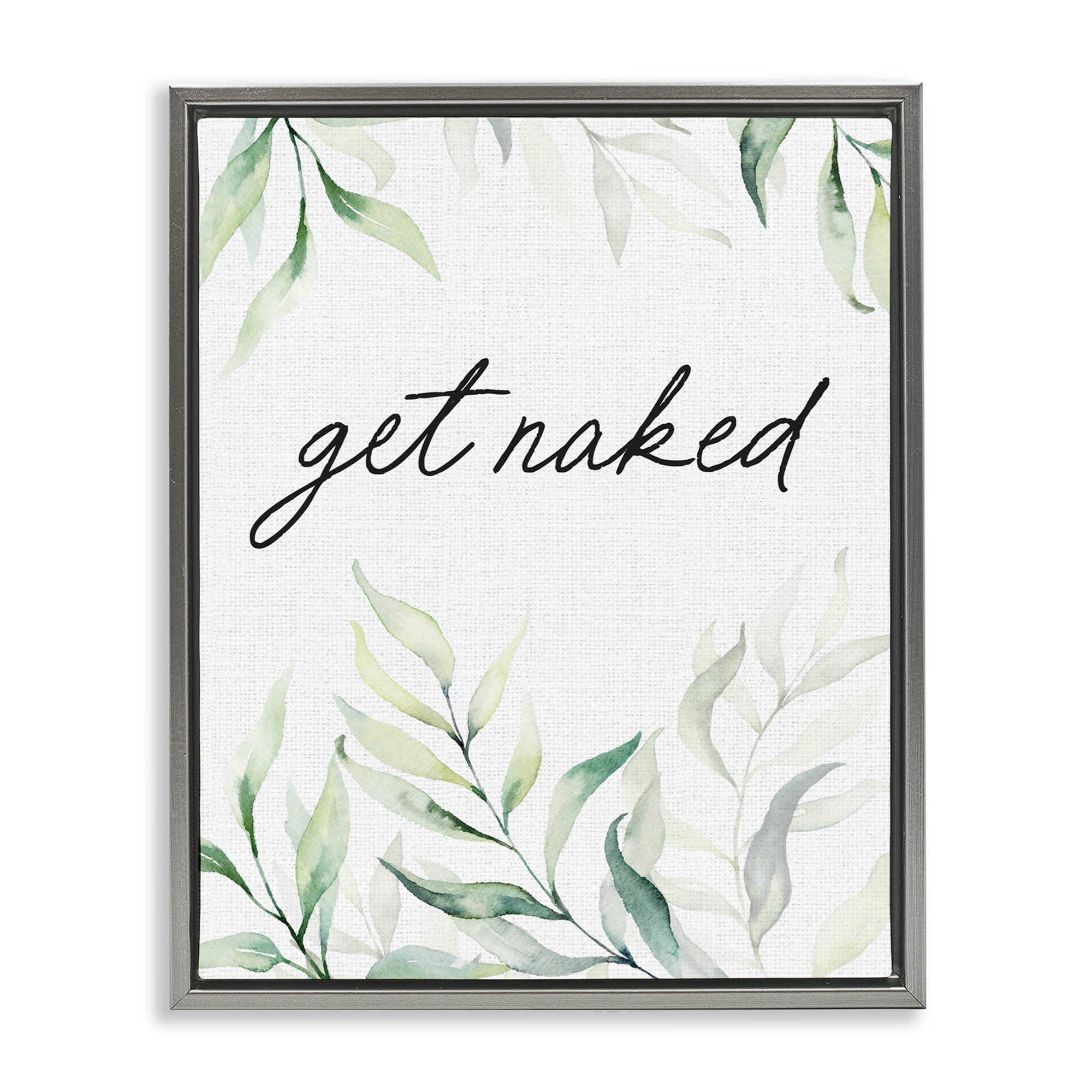 Get Naked Bathroom Herbs Gray Framed Floater Canvas Wall Art, design by Lettered and Lined