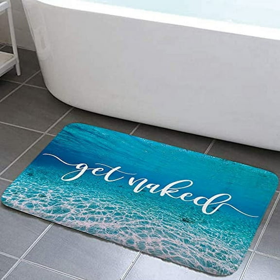 Get Naked Bathroom Rugs, Cute Bathroom Rugs, Fun Blue Teal Bath Mats for Bathroom Non Slip Durable Flannel Bath Mat for Kitchen Room,17X29 inch