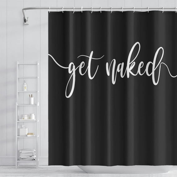 Get Naked Bathroom Shower Curtain Abstract Pure Black Fabric Solid Color Shower Curtain Modern Minimalist Polyester Waterproof Home Decor Bath Shower Curtain with Hooks, 72x84 Inch