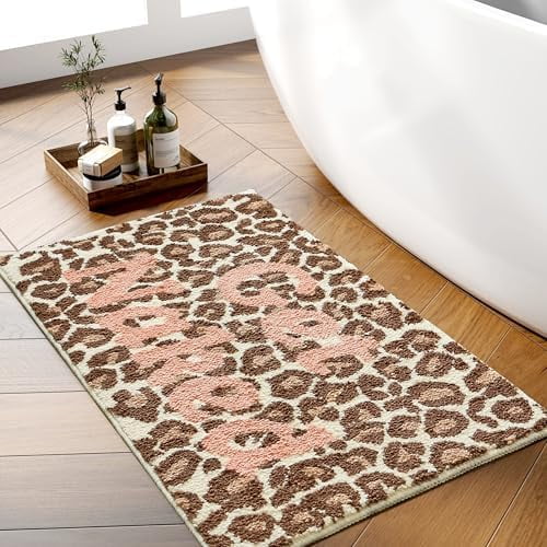 Get Naked Cute Absorbent Bath Mat for Bathroom, Non Slip Soft Leopard Bath Rug, 20 x 31$$