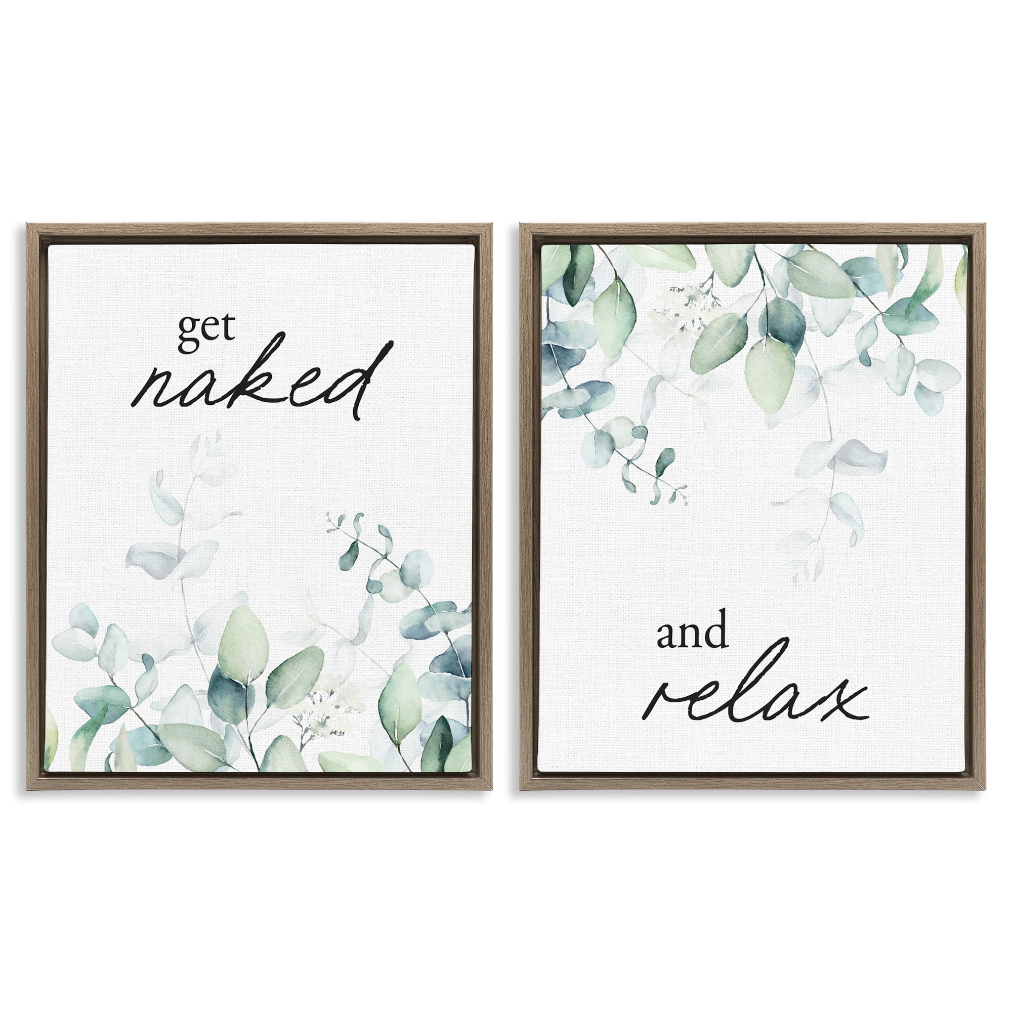 Get Naked & Relax Herbs 2 Piece Brown Framed Floater Canvas Set, design by Lettered and Lined