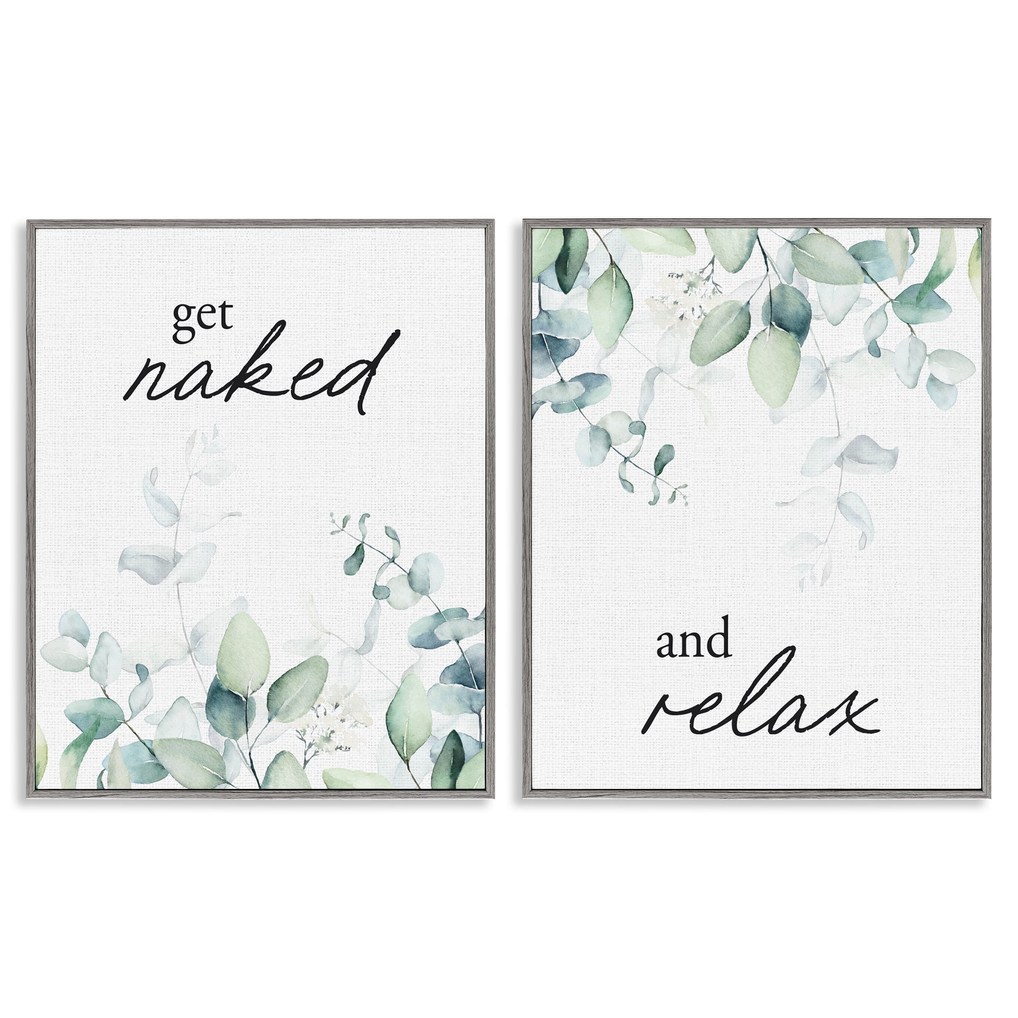 Get Naked & Relax Herbs 2 Piece Gray Framed Giclee Art Set, design by Lettered and Lined
