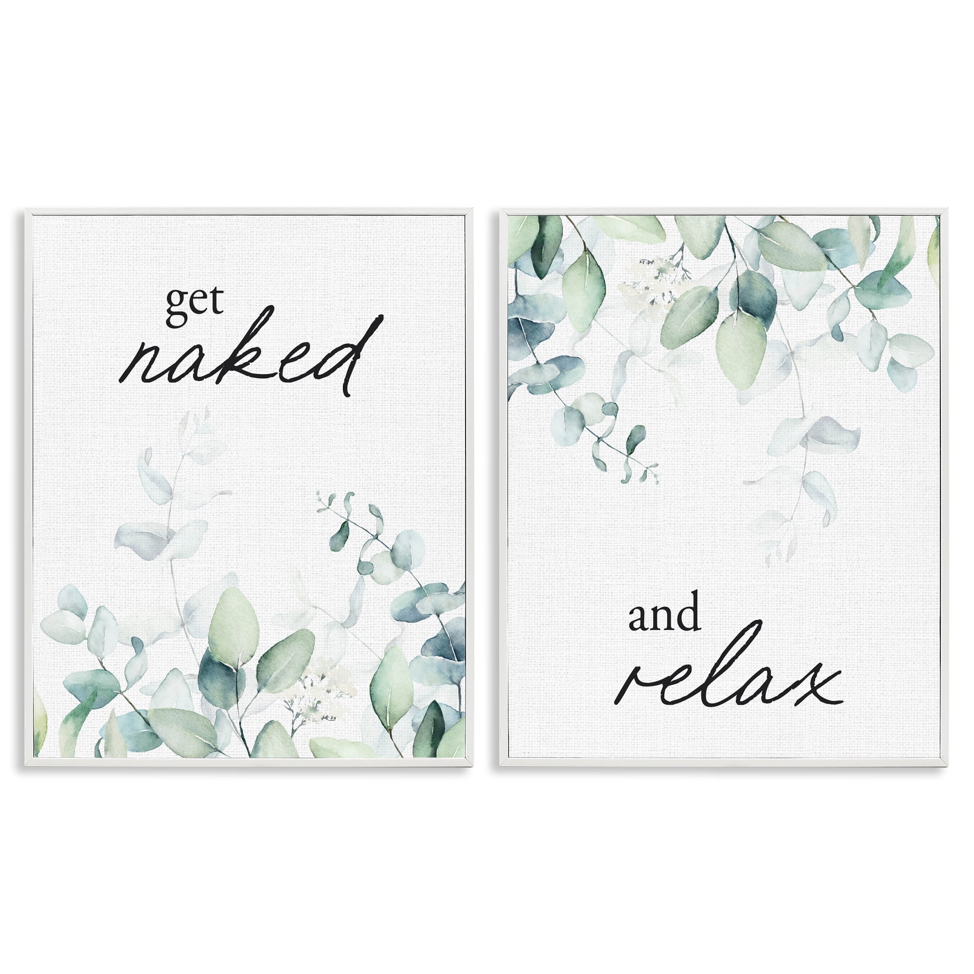 Get Naked & Relax Herbs 2 Piece White Framed Giclee Art Set, design by Lettered and Lined