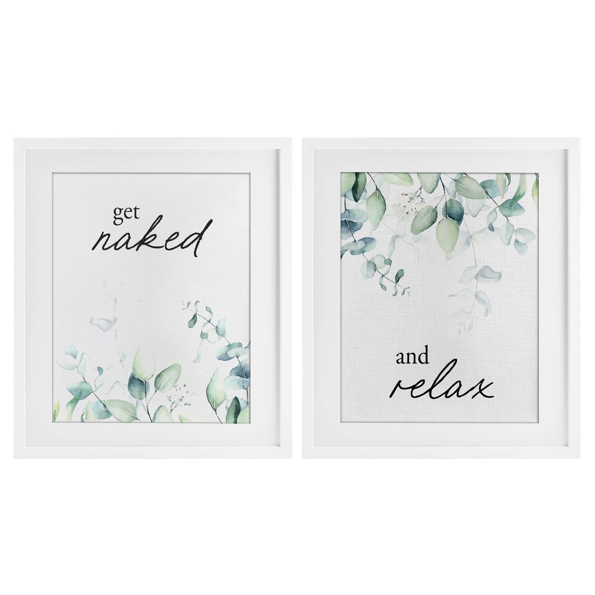 Get Naked & Relax Herbs 2 Piece White Framed Print Under Glass Set, design by Lettered and Lined