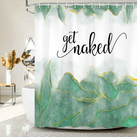 Get Naked Sage Green Shower Curtain, Golden Sage Green Marble Texture Shower Curtain Sets, Abstract Watercolor Modern Bathroom Curtain with Hooks Waterproof Fabric Decor, 36X72IN