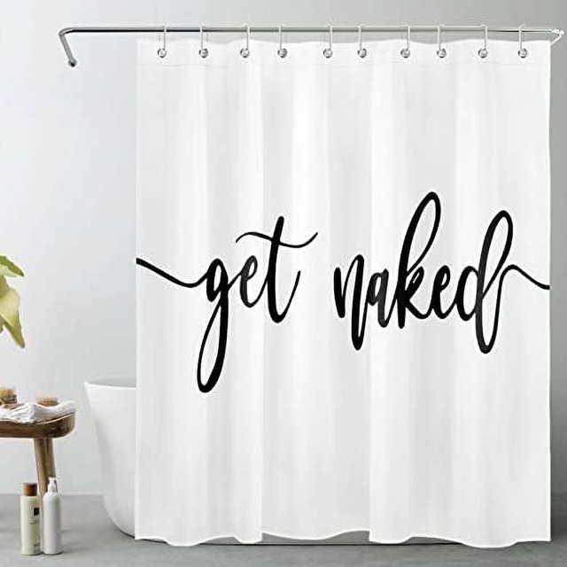 Get Naked Shower Curtain Funny Quotes Words Pink Shower Curtains for