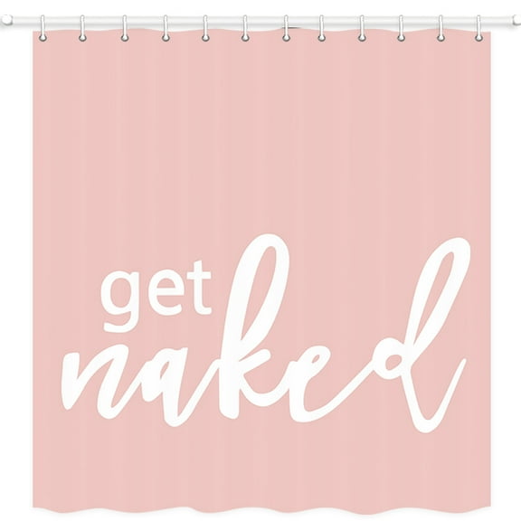Get Naked Shower Curtain, Funny White Quote Words Pink Background, Polyester Fabric Bath Curtains with Hooks 69W X 70L Inches