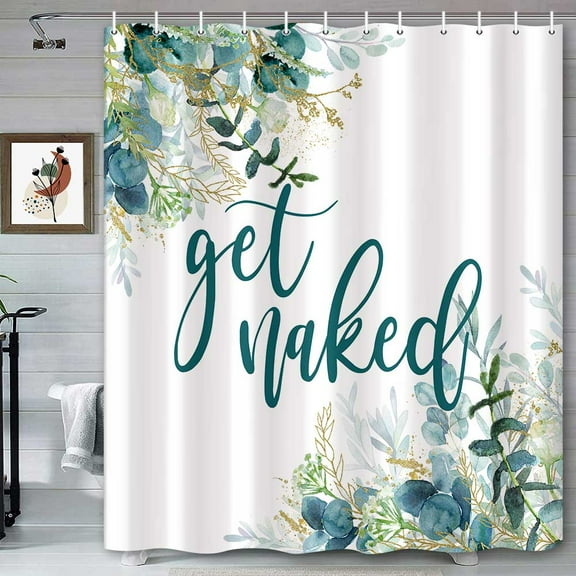 Get Naked Shower Curtain, Green Plant Botanical Leafy Nature-inspired Modern Bohemian Bathroom Decor Bath Curtain, Waterproof Fabric Bathroom Accessories with Hooks, 72 x 72