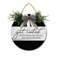 thumbnail image 1 of Get Naked, Unless You're Sign Farmhouse Wood Sign Front Porch Decor Rustic Wooden Sign Wall Decor Hanging Wooden Decorations with Bow-Knot for Home Porch Wall Door, 11 x 11 inch, 1 of 8