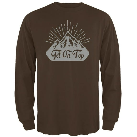 Get On Top Mountain Hiking Mens Long Sleeve T Shirt Brown MD