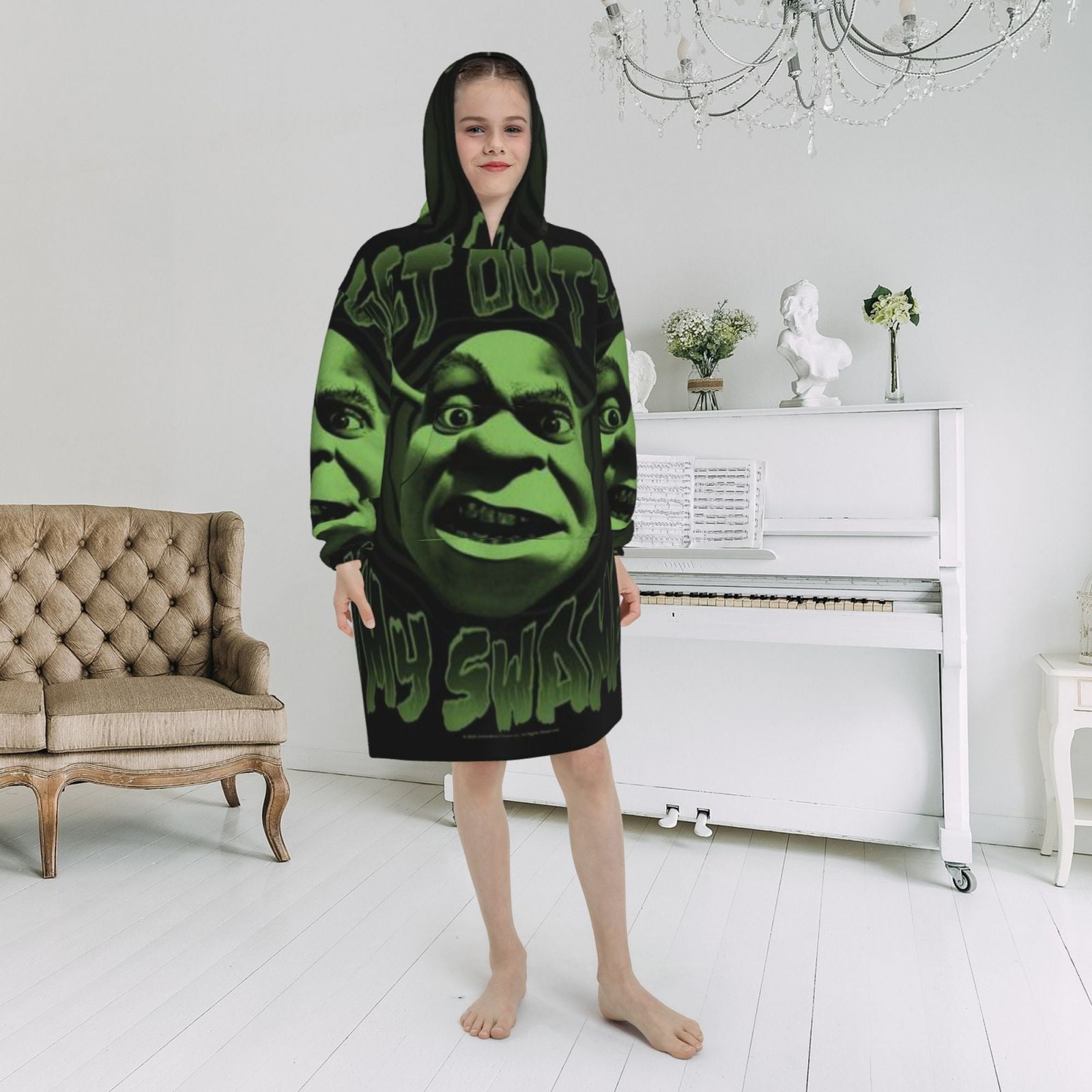 Get Out Meme Shrek Kids Wearable Blanket Hoodie Sweater For Most