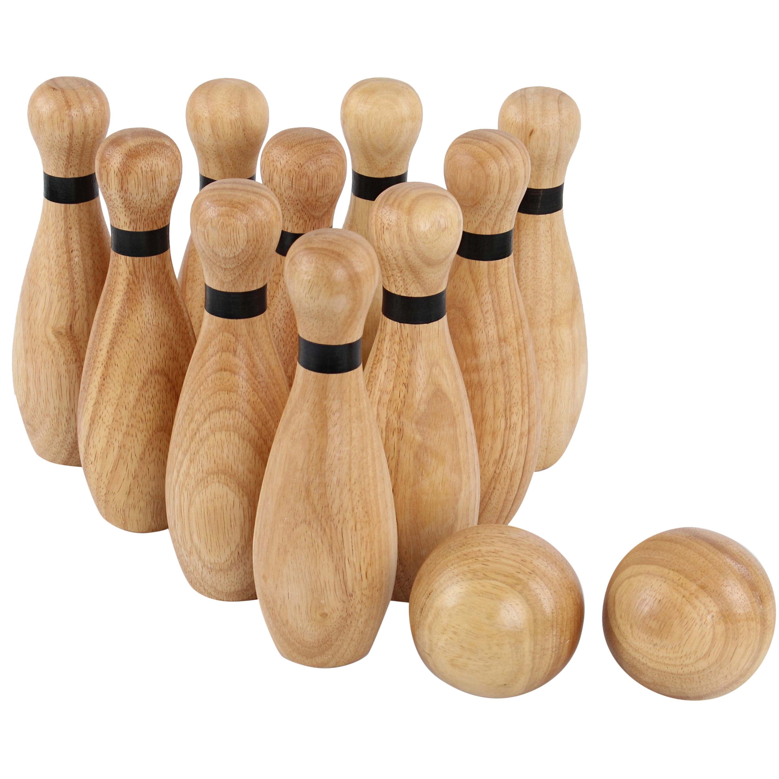 Get Out! Wooden Bowling Set - 12pc Lawn Bowling and Skittle Ball Game