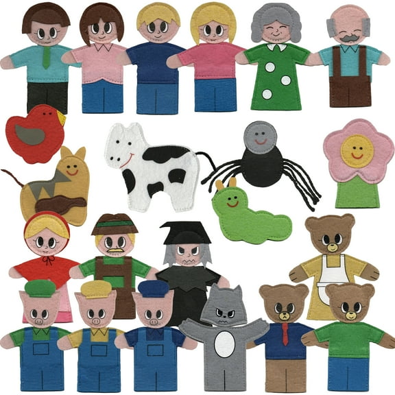 Get Ready Kids Felt Finger Puppets for Storytelling, 4", Fairy Tales & Nursery Rhymes, Set of 23