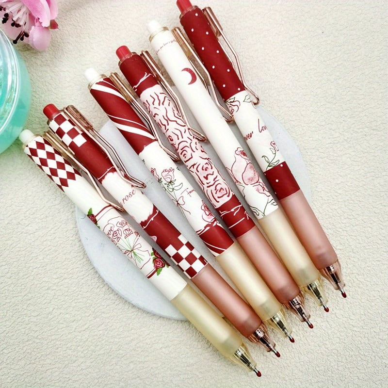 Get Ready to Ace Your Exams with 6pcs/box Red Rose Gel Ink Rollerball