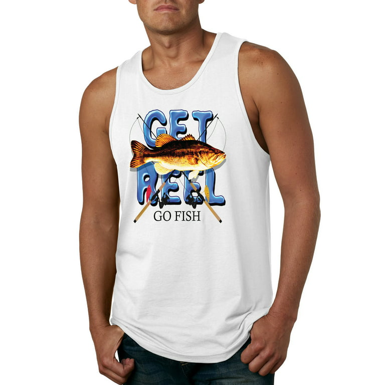 Get Reel Go Fish Mens Graphic Tank Top, White, Large