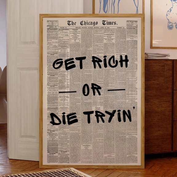 Get Rich Motivational Typography Wall Art Home Decor