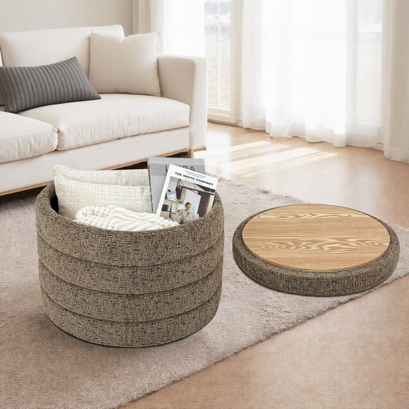 GET SET STYLE FURNITURE Lyra Minimalist Round Storage Ottoman, Gray, 1-Pack
