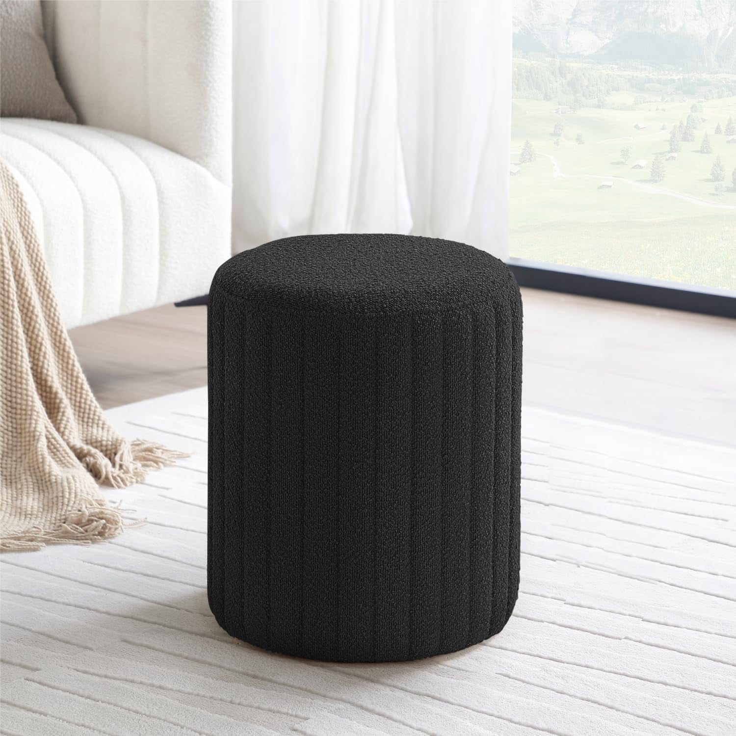 Get Set Style Modern Round Ottoman with Soft Padded Seat ...