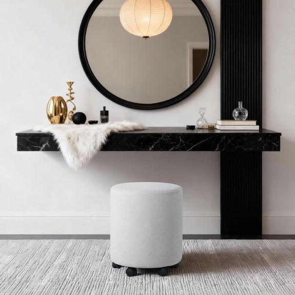 GET SET STYLE FURNITURE Rollio Wheeled Round Ottoman, White, 200 lb Capacity, 1-Count