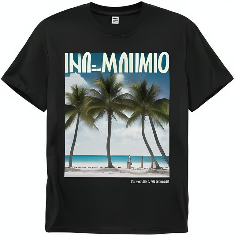 Beach Scene Graphic T-Shirt With Palm Trees Beach Scene Graphic T-Shirt With Palm Trees