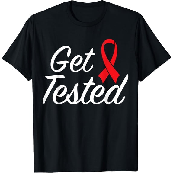 Get Tested HIV Aids Awareness Red Ribbon World AIDS Day T-Shirt100% cotton
