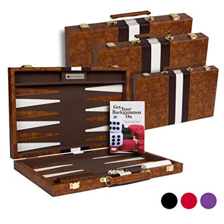 Get The Games Out Backgammon Set - Portable 11" Travel Size Classic Board Game Case - Brown, Small