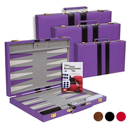 Get The Games Out Backgammon Set - Portable 18" Travel Size Classic Board Game Case - Purple, Large