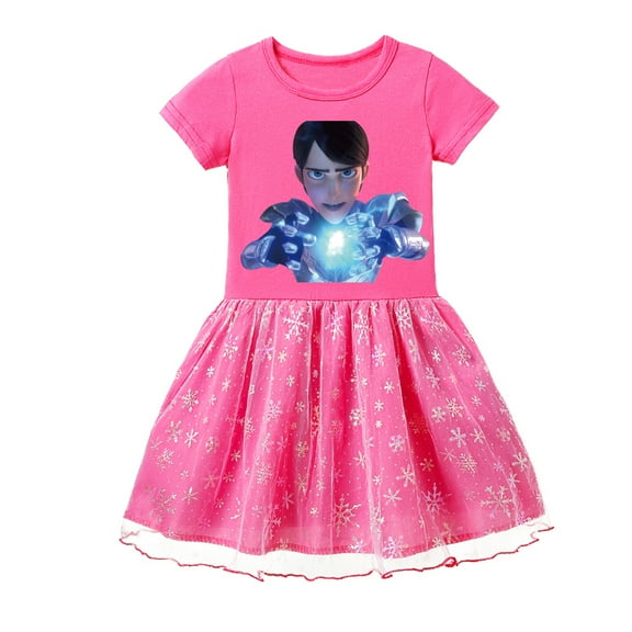 Get This Shiny Trollhunters Short Sleeve Cotton Dress for Girls! Charming Graphic Tulle Design