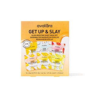 Avatara Get Up and Slay Glow-Boosting Sheet Mask Variety Set for All Skin Types, 6 Sheet Masks