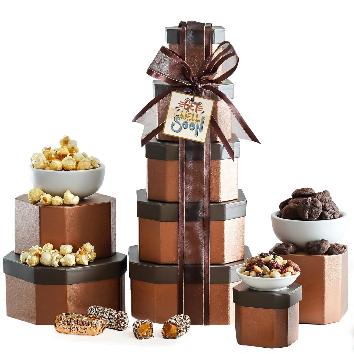 Get Well Basket Tower Care Package with Gourmet Snacks for Women & Men, After Surgery Gifts, Thinking of You Treats, Feel Better Soon Gift Box by Broadway Basketeers