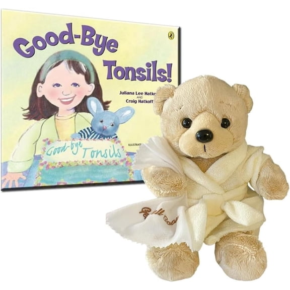 Get Well Bear in Cream Robe with Good-Bye Tonsils Book