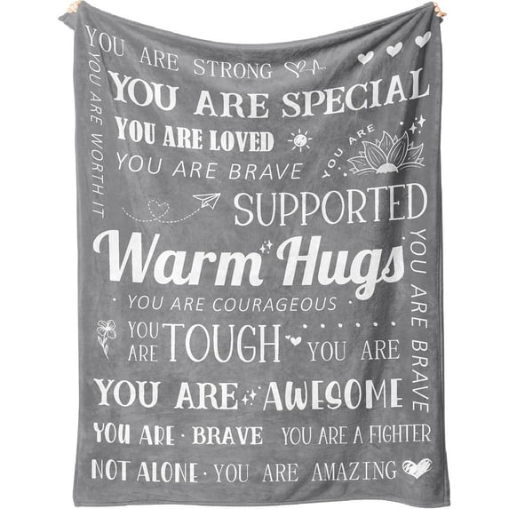 Get Well Blanket, Breast Cancer Gifts for Women, Get Well Soon Gift for Mom Sister Friend Coworker, Feel Better After Surgery Gifts, Sympathy Inspirational Healing Blanket (Grey)