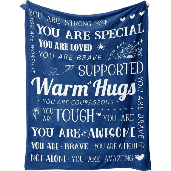 Get Well Blanket, Breast Cancer Gifts for Women, Get Well Soon Gift for Mom Sister Friend Coworker, Feel Better After Surgery Gifts, Sympathy Inspirational Healing Blanket (Navy Blue)