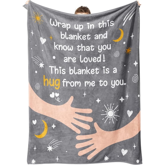 Get Well Blanket Gifts for Men Women, Hug Healing Blanket with Inspirational Words, Feel Better After Surgery Gifts, Thinking of You Gift for Family, Friends, Sister (50" x 60" Blue)