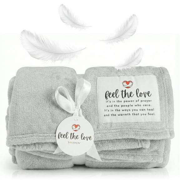 Get Well Blanket - Healing Blanket - Inspirational Blankets for Women/Men - Get Well Soon Gifts - Warm Hugs - Soft Fleece Throw Blanket - Strength - Healing Thoughts (Gray Fleece 50x65)
