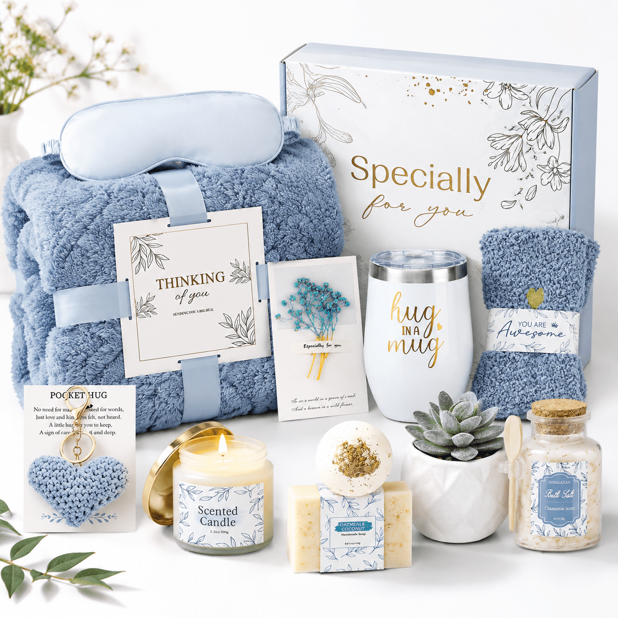 Soothing Blue Get Well Gift Basket for Women, Blue Relaxing Spa Pack with Self-Care ...