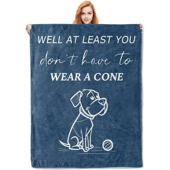 Get Well Gifts for Women Men Blue Blanket, Get Well Gifts for Women After Surgery, Get Well Soon Gifts for Men, at Least You Dont Have to Wear A Cone Throw Blankets Decor 40x50 in,Dog