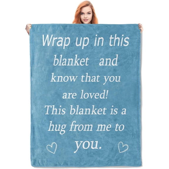 Get Well Gifts for Women - After Surgery Blanket with Inspirational Words Sympathy Gifts for Elderly Adults Heartfelt Hug Soft Blue Healing Blanket 50x60 in,Decor