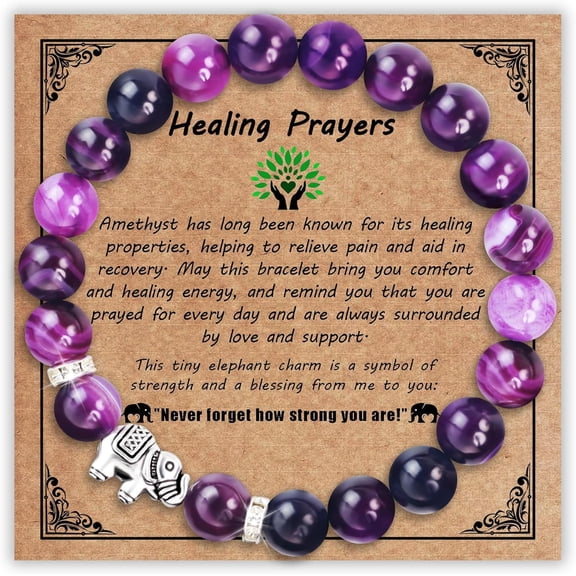 Get Well Gifts for Women After Surgery, Healing Bracelets as Inspirational Gifts Amethyst Bracelet for Breast Cancer Survivor Crystal Bracelet as Elephant Decor for Care Package