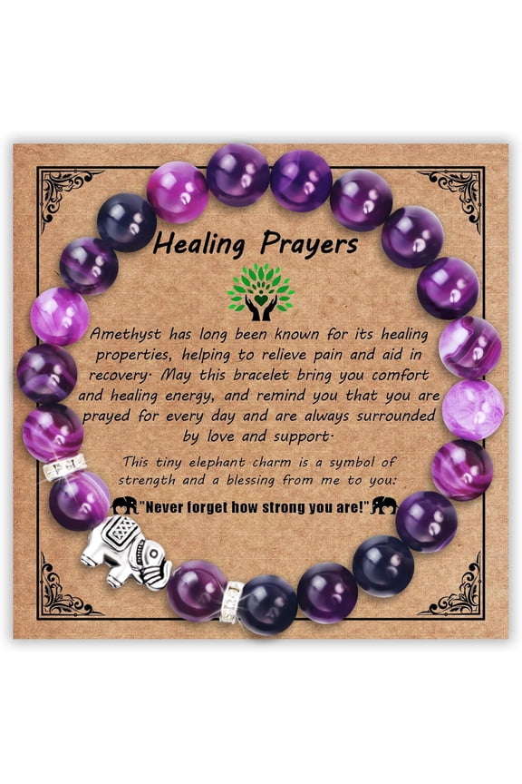 Get Well Gifts for Women After Surgery, Healing Bracelets as Inspirational Gifts Amethyst Bracelet for Breast Cancer Survivor Crystal Bracelet as Elephant Decor for Care Package