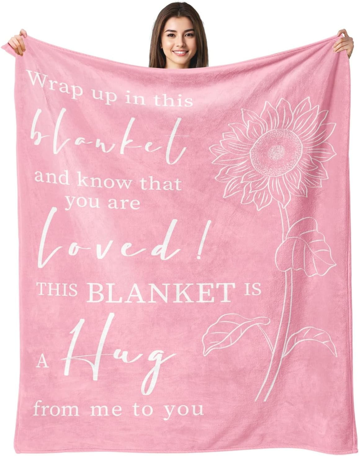 Get Well Gifts for Women After Surgery - Hug Blanket - Thinking of You Gift for Mom Friend Sister - Feel Better Inspirational Gifts for Women - Get Well Soon Gift - Purple Sunflower Blanket