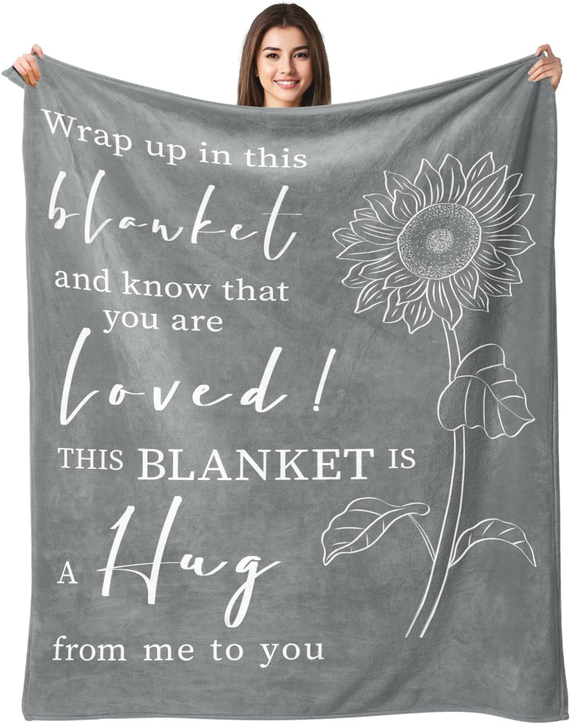 Get Well Gifts for Women After Surgery - Hug Blanket - Thinking of You Gift for Mom Friend Sister - Feel Better Inspirational Gifts for Women - Get Well Soon Gift - Purple Sunflower Blanket