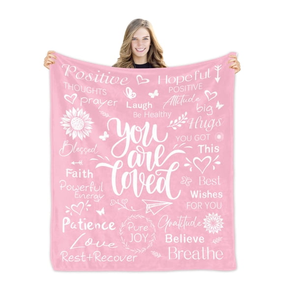 Get Well Soon 60x80 Fleece Blanket, Healing Blanket Positive Energy Chemo Blanket Inspirational Gift for Cancer Patient